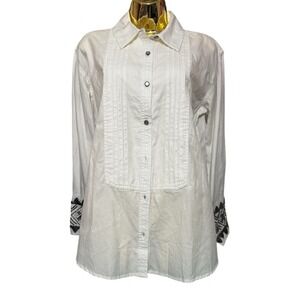 We The Free Free People Ivory Tuxedo Bib Shirt Embroidered Cuffs Small NWT